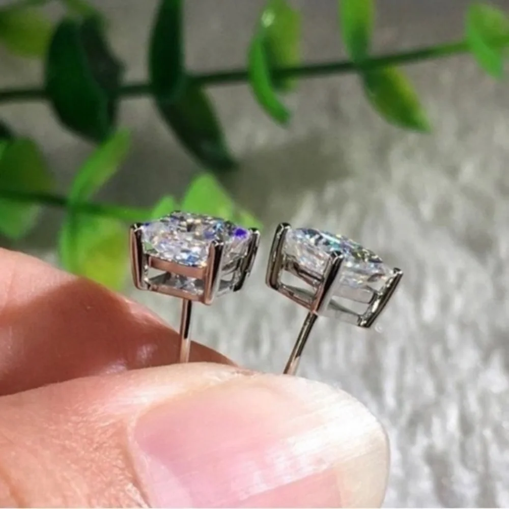 18k White Gold Over Sterling Silver Premium CZ Princess Cut 2 Carat Earrings